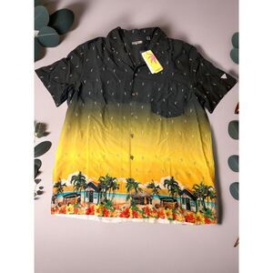 GUESS Tropical Beach Scene Ombre Button Down Shirt‎ Palm Tree Print XL